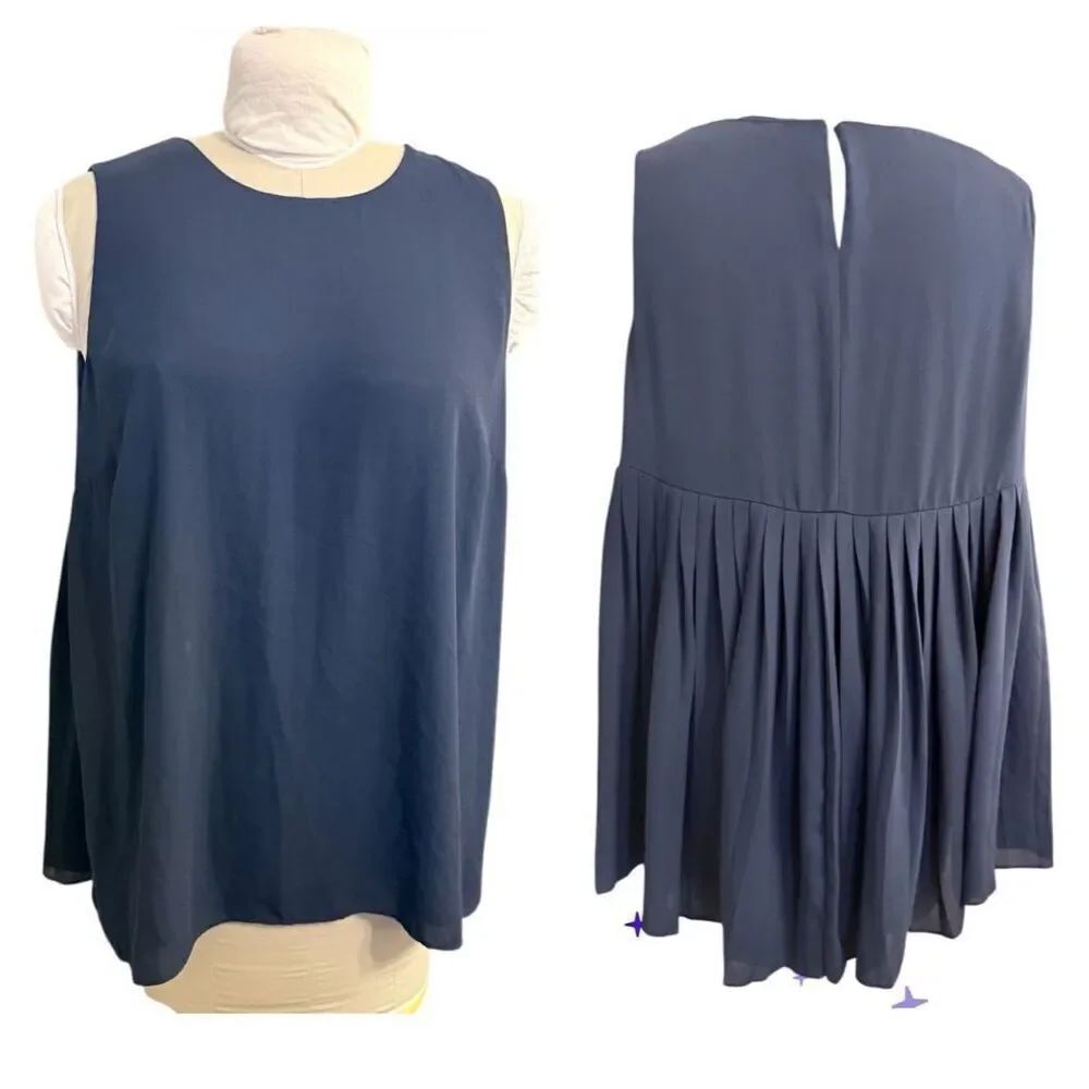 The Limited Pleated Back Sleeveless Top Sz. XL Blue Lightweight Babydoll